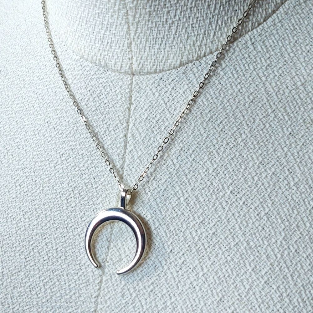 Crescent Moon Necklace - Silver Tone